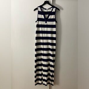 Beautiful navy blue and white/cream striped maxi dress size small tall.